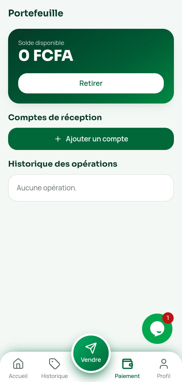 Portefeuille avec solde et comptes de réception